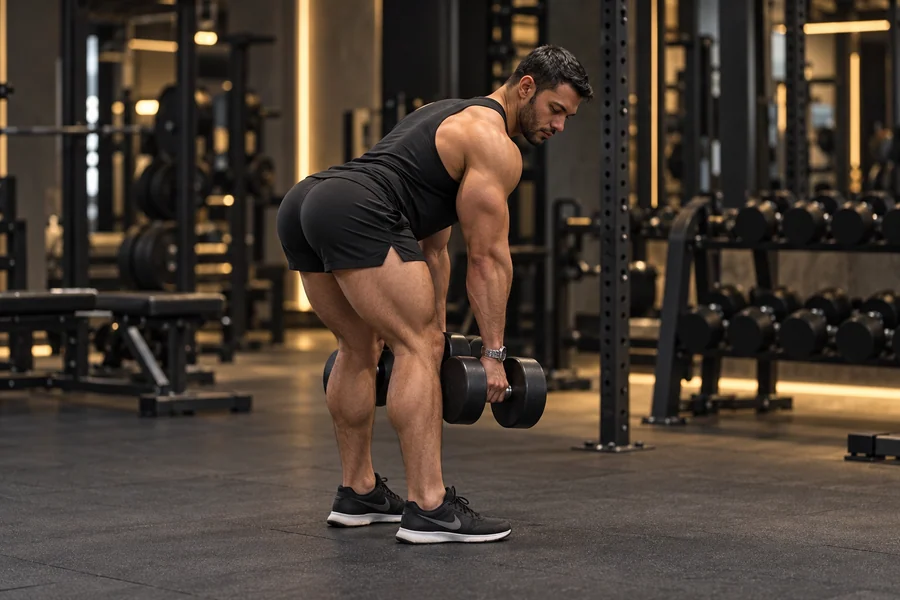 Samuel fazendo levantamento romeno para glúteos e posteriores